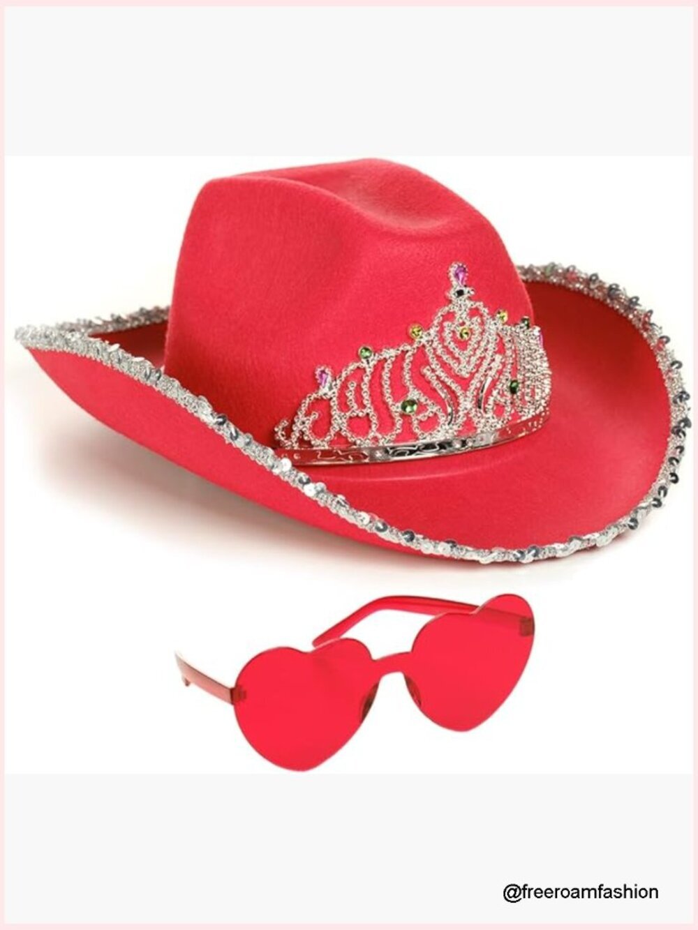 Cowboy Hat with Tiara and Sparkly Glasses Set